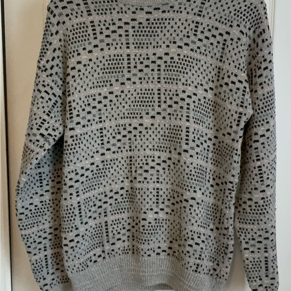 Vintage Jantzen Black Grey Pink Teal Knit Sweater Medium